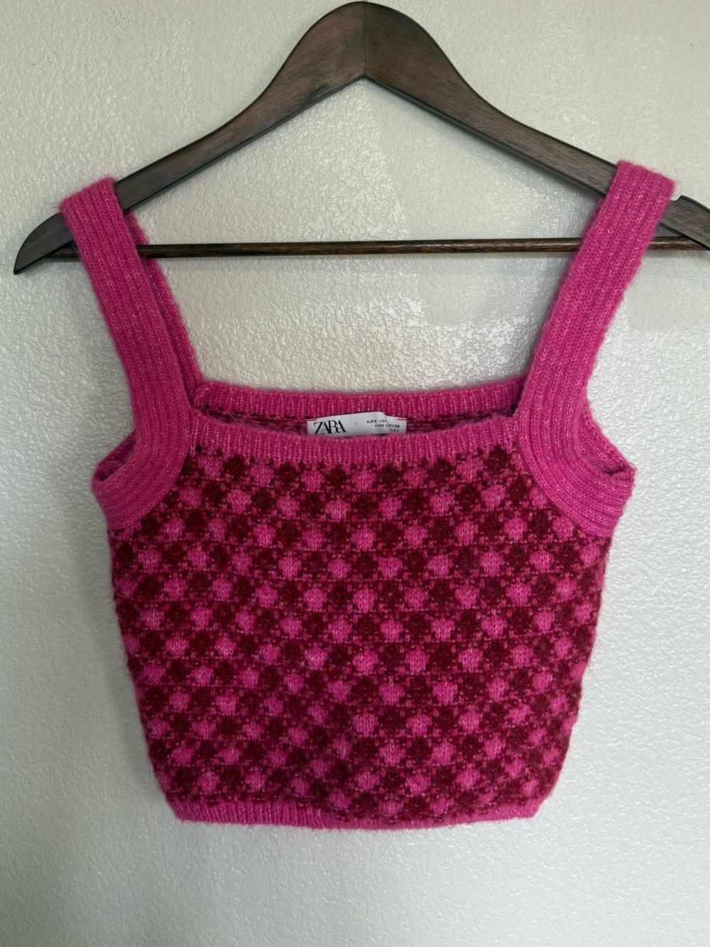 Zara Fuchsia & Magenta Checkered Knit Cropped Tank